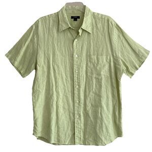 J Crew 100% Linen Shirt Mens Sz L Pale Green Button Up Short Sleeve VTG Preppy